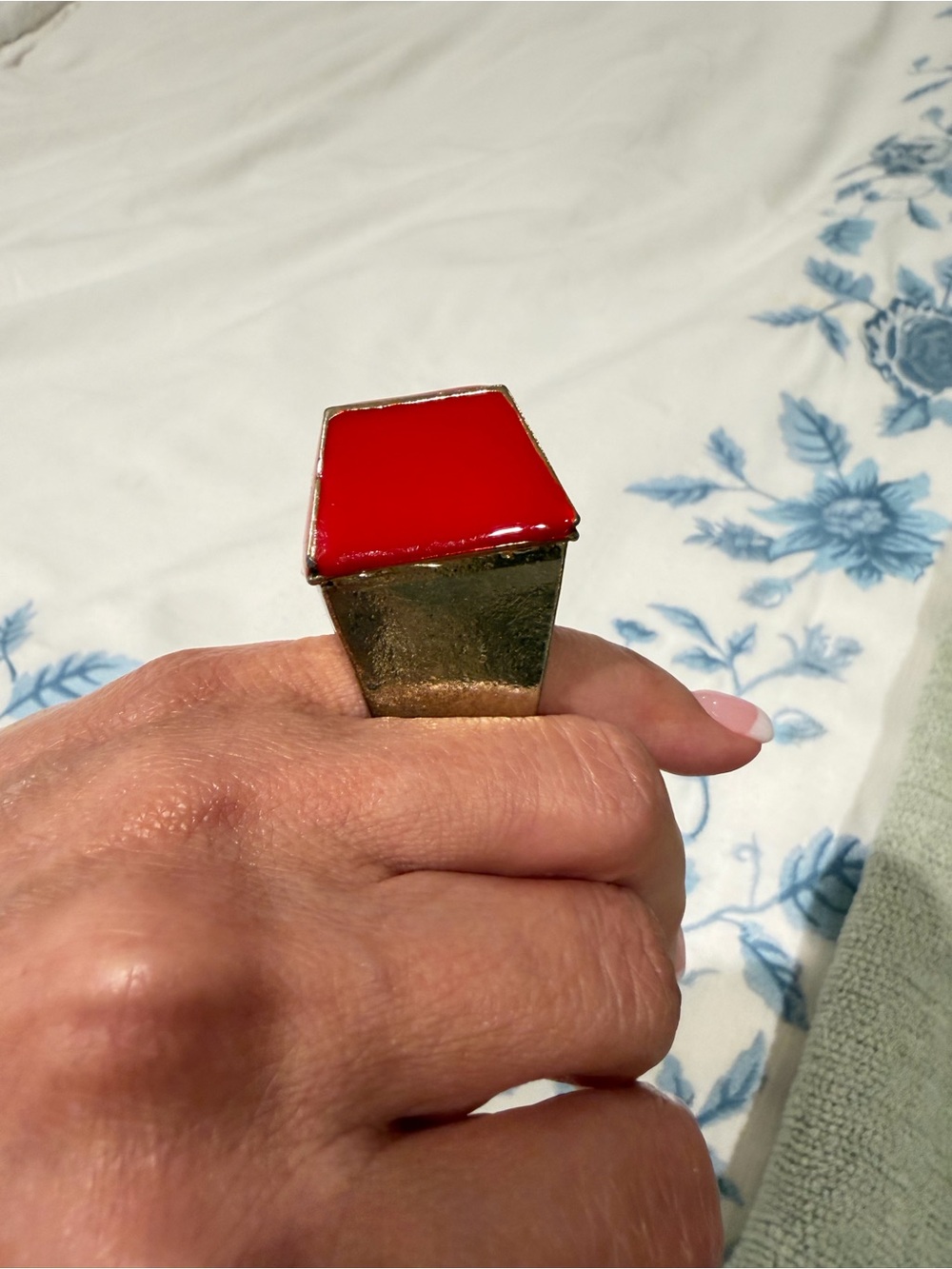 Bold Red Square Gold Ring